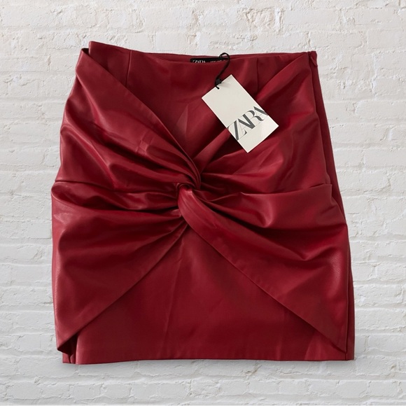 Zara Dresses & Skirts - Zara Red Faux Leather Twist Mini Skirt